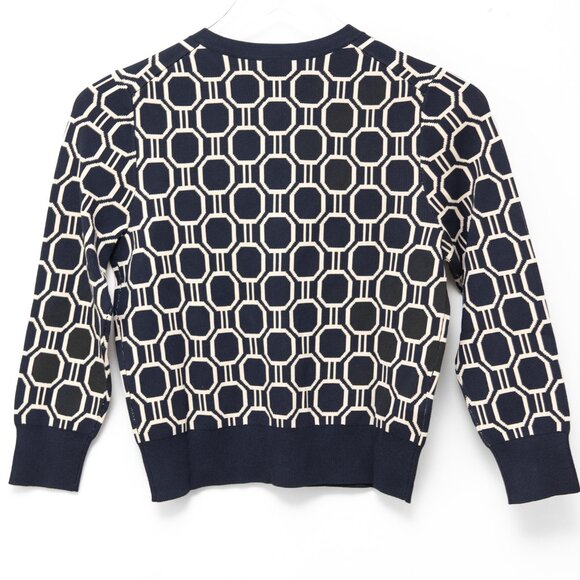 Ann Taylor Ann Cardigan + Shell Geometric Sweater Set Tan Navy Blue Size XS New - Picture 2 of 11
